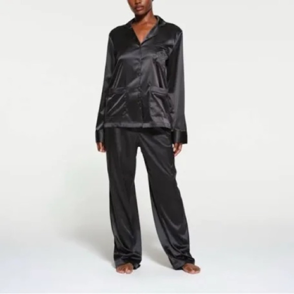 SKIMS Black Satin Pajama Set